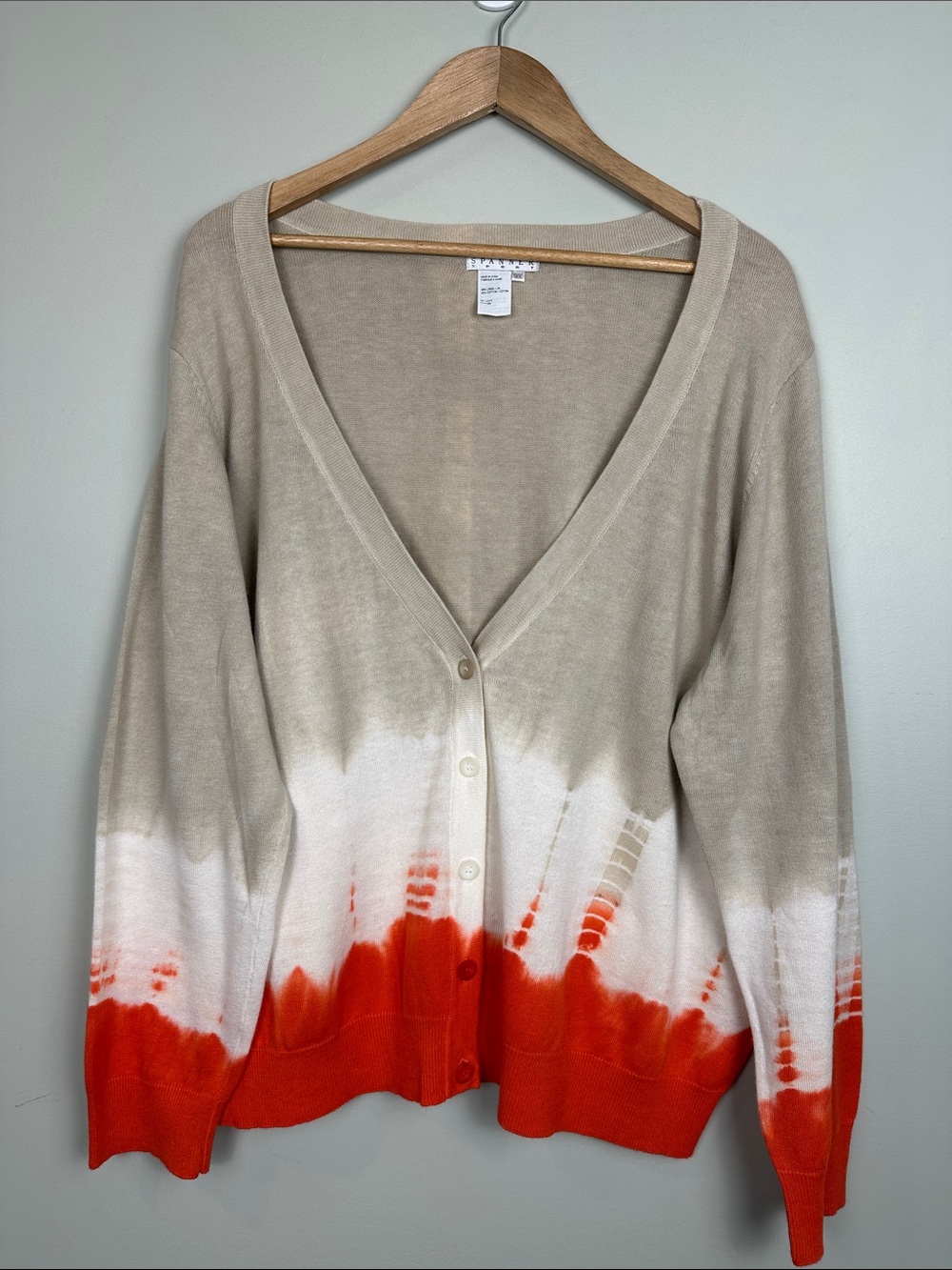SPANNER Linen Cotton Beige White Orange Cardigan button up boho Beachy natural